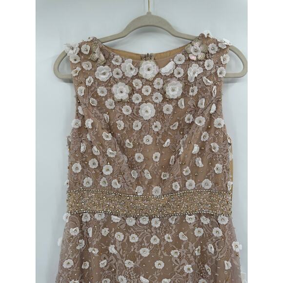 Mac Duggal 67853 Beaded Floral Applique Ivory Nude Midi Sheath Dress Size 10 NWT - Picture 4 of 9